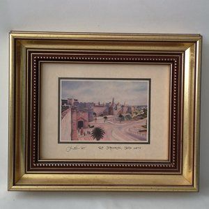 Old Jerusalem Jaffa Gate Professionally Framed Art Print on Board, Gold No Glass